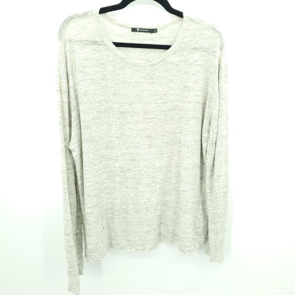 T by Alexander Wang 100% Linen Long Sleeve Tee M Light Gray - Picture 1 of 15